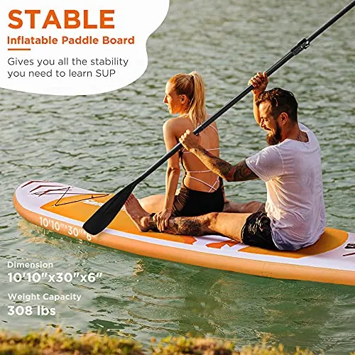 10’10”x30”x6”, 308lbs Capacity, All-around Inflatable Stand Up Paddle Board - Stable, Versatile, Durable and Lightweight SUP for All Skill Levels, Paddleboard Accessories & Carry Bag Included (Orange)