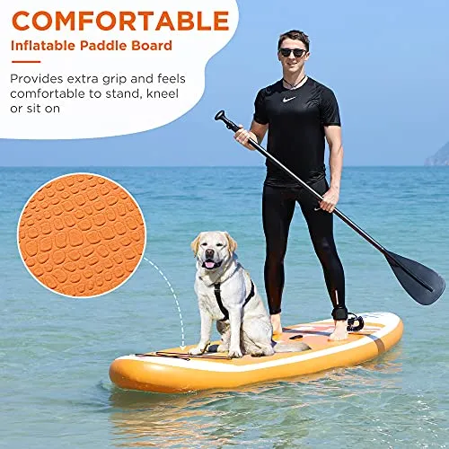 10’10”x30”x6”, 308lbs Capacity, All-around Inflatable Stand Up Paddle Board - Stable, Versatile, Durable and Lightweight SUP for All Skill Levels, Paddleboard Accessories & Carry Bag Included (Orange)