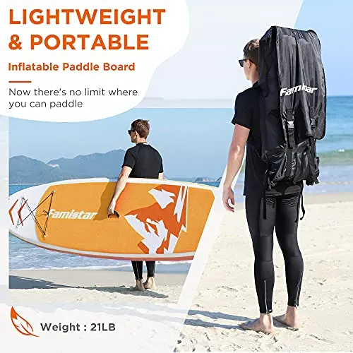 10’10”x30”x6”, 308lbs Capacity, All-around Inflatable Stand Up Paddle Board - Stable, Versatile, Durable and Lightweight SUP for All Skill Levels, Paddleboard Accessories & Carry Bag Included (Orange)