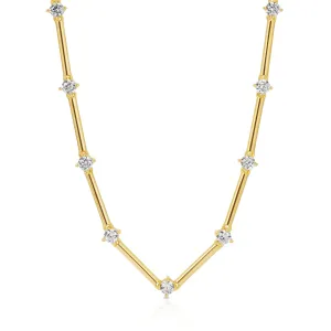 14k Gold Plated Linked Bar Necklace with Stunning Stones