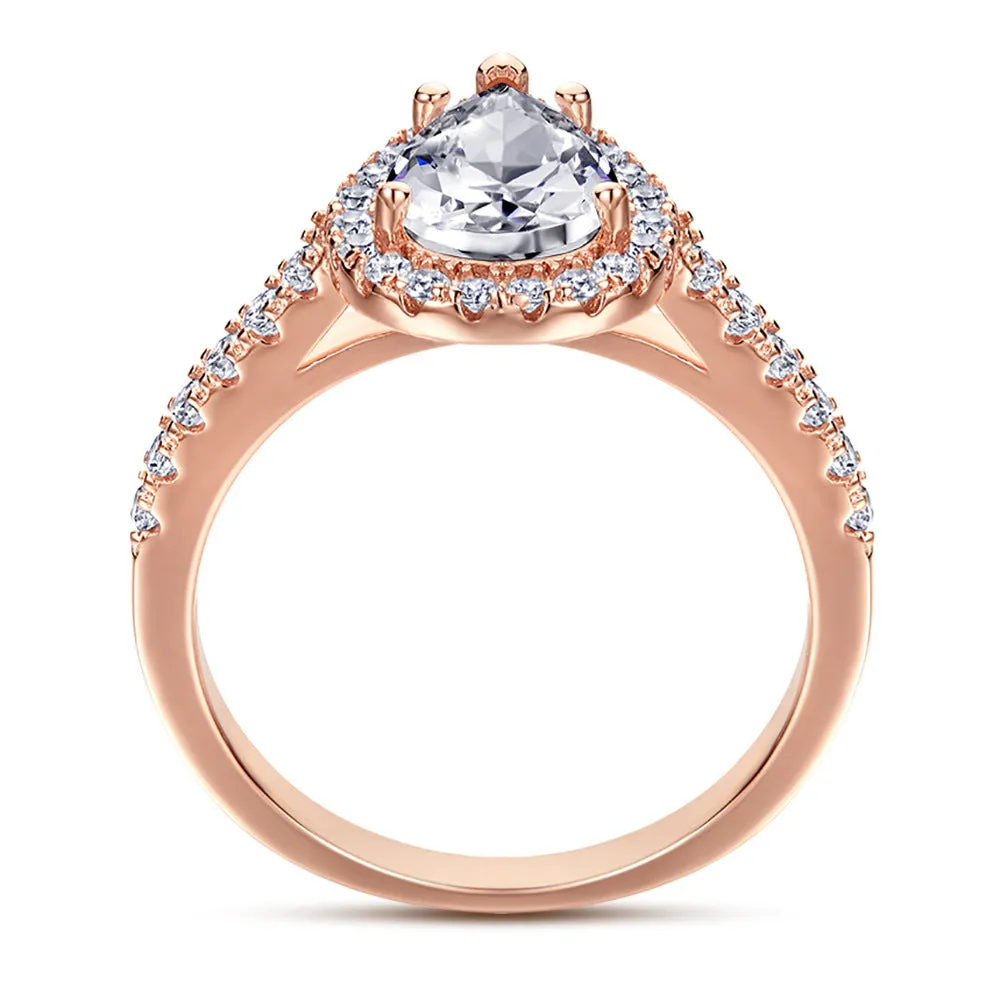 (1.5CT) Water-drop Zircon Soleste Halo Silver Ring for Women