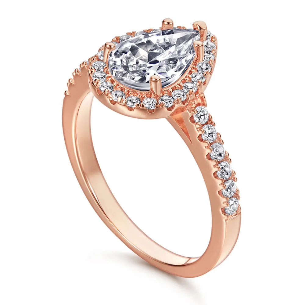 (1.5CT) Water-drop Zircon Soleste Halo Silver Ring for Women