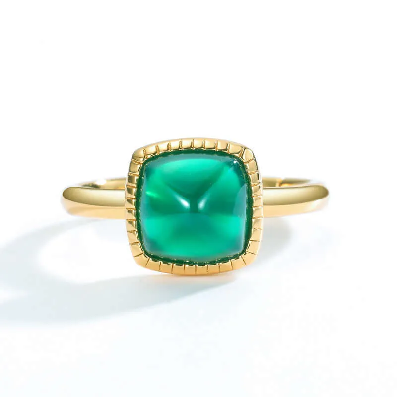 925 Silver Square Green Onyx Adjustable Ring