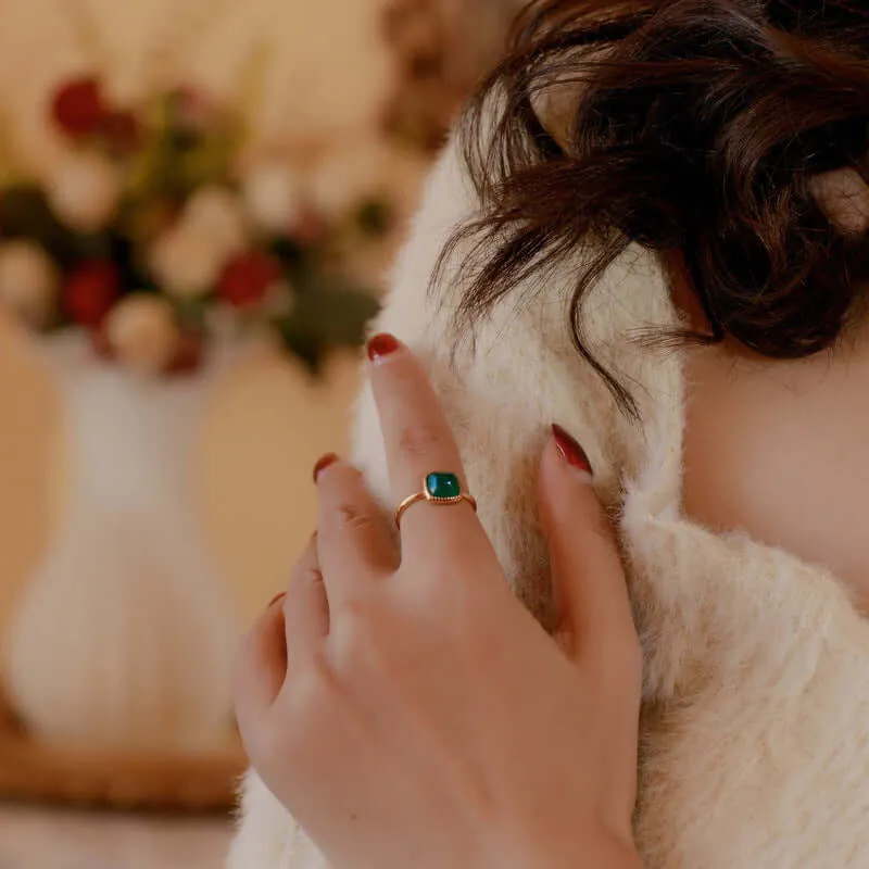925 Silver Square Green Onyx Adjustable Ring
