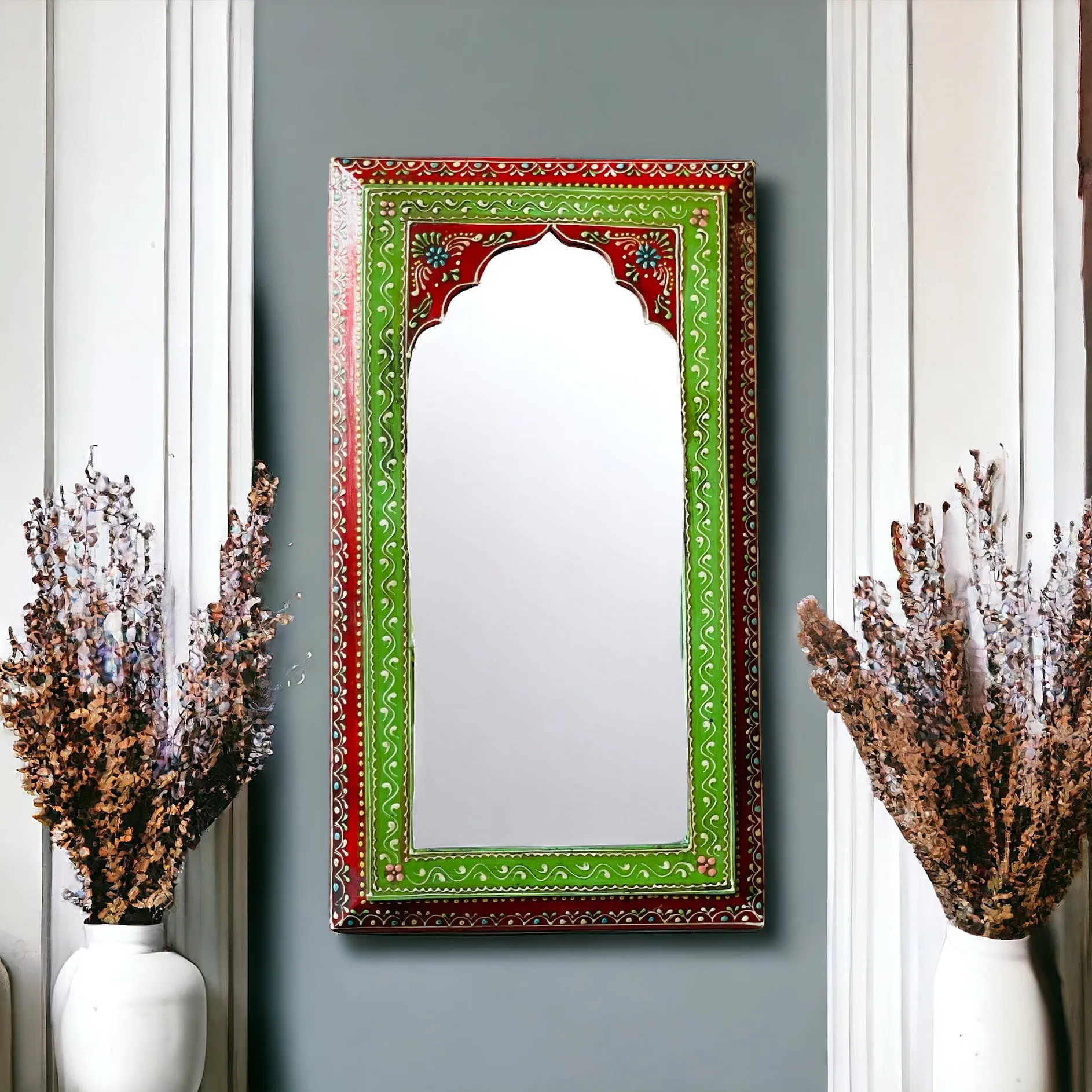 Artisanal Splendor: 25x46cm Handpainted Mirror