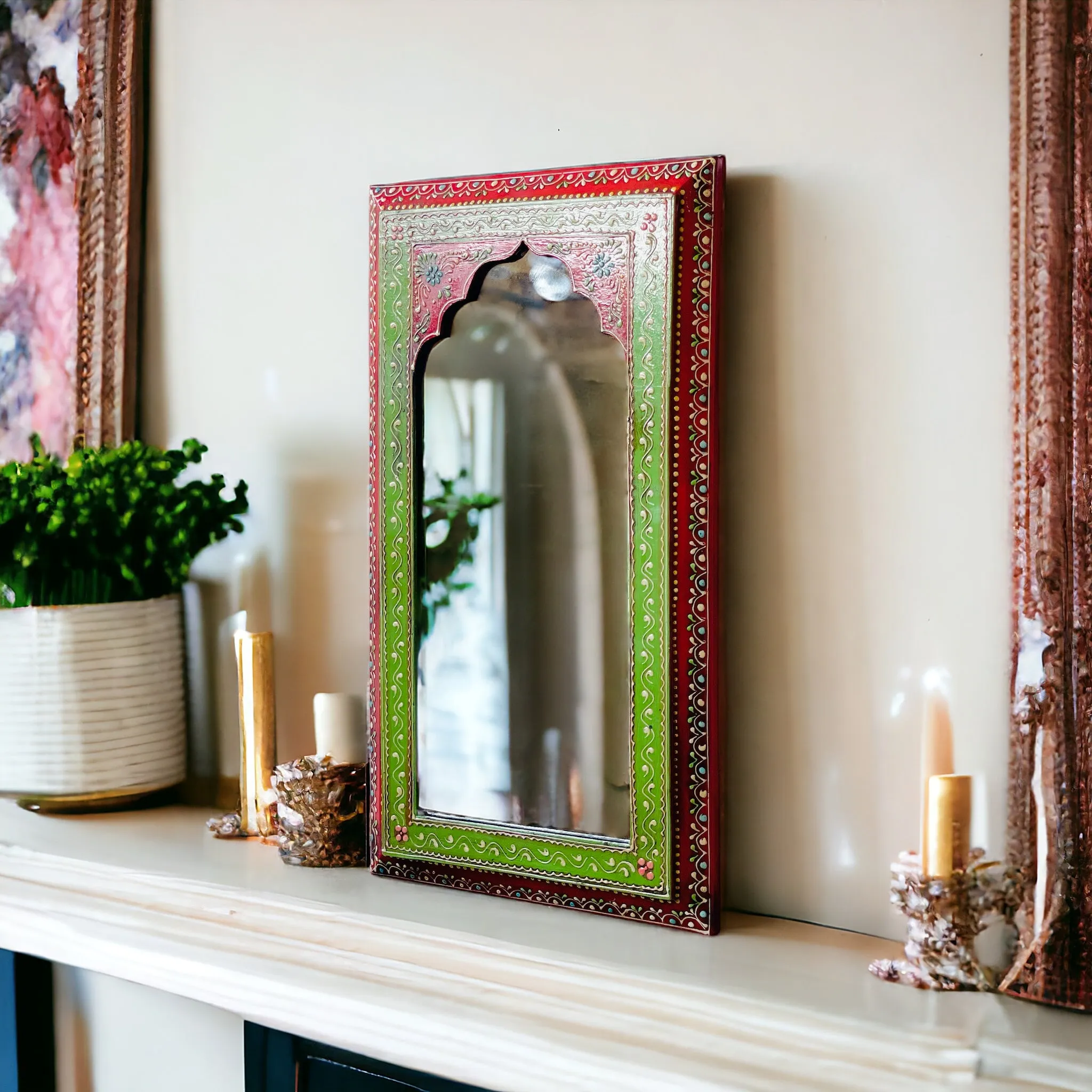 Artisanal Splendor: 25x46cm Handpainted Mirror
