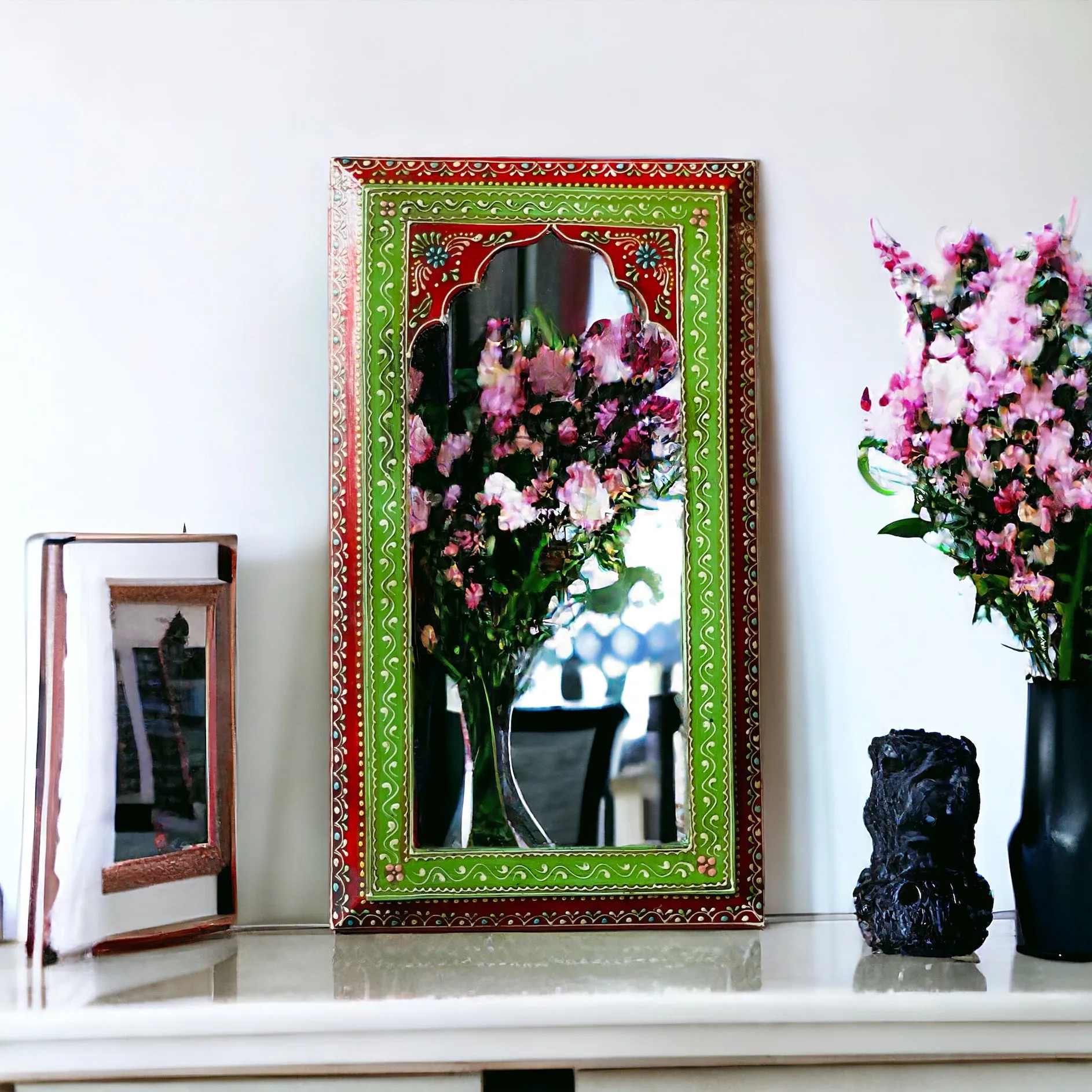Artisanal Splendor: 25x46cm Handpainted Mirror
