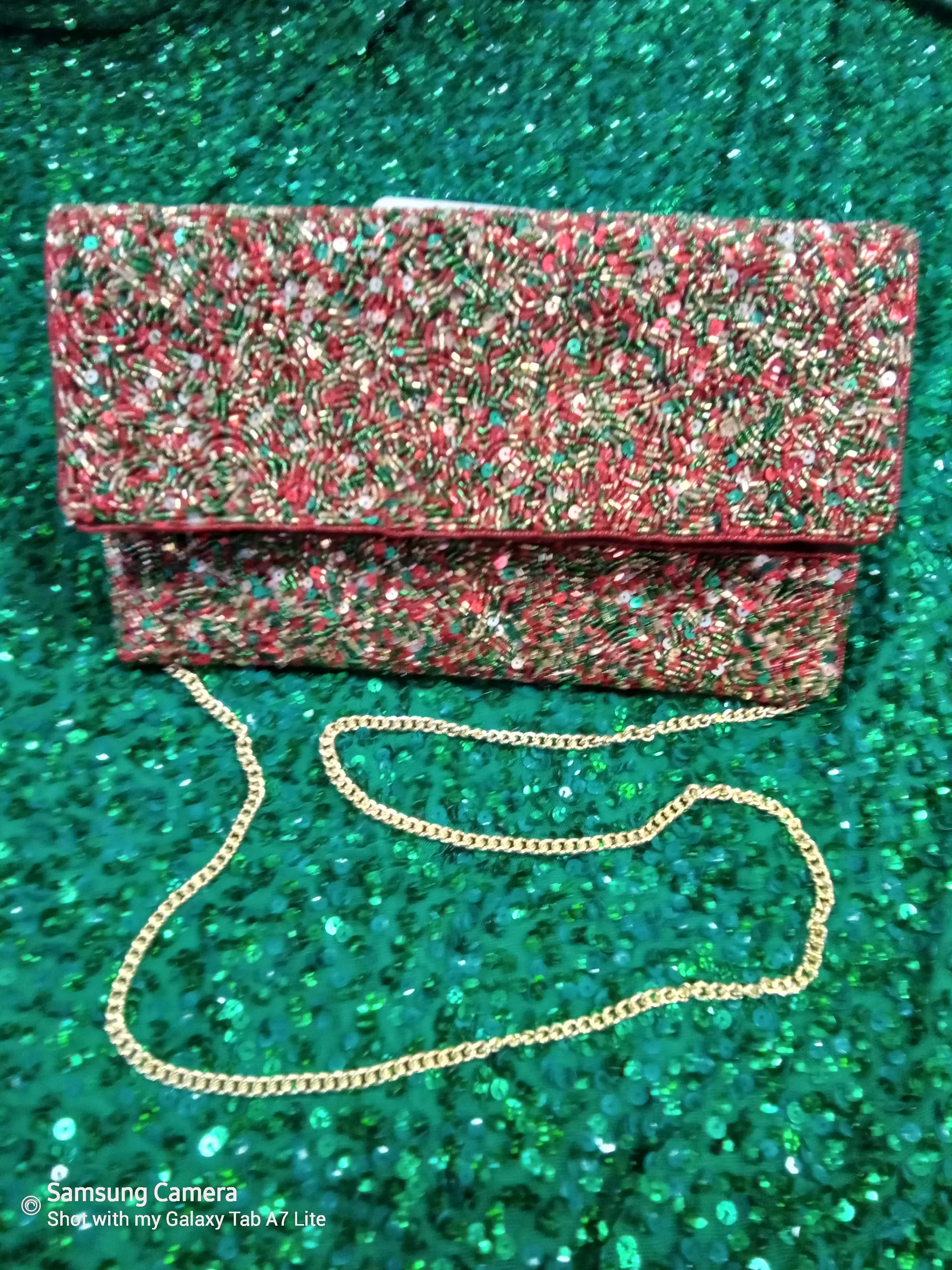 Bead and sequin clutch handbag