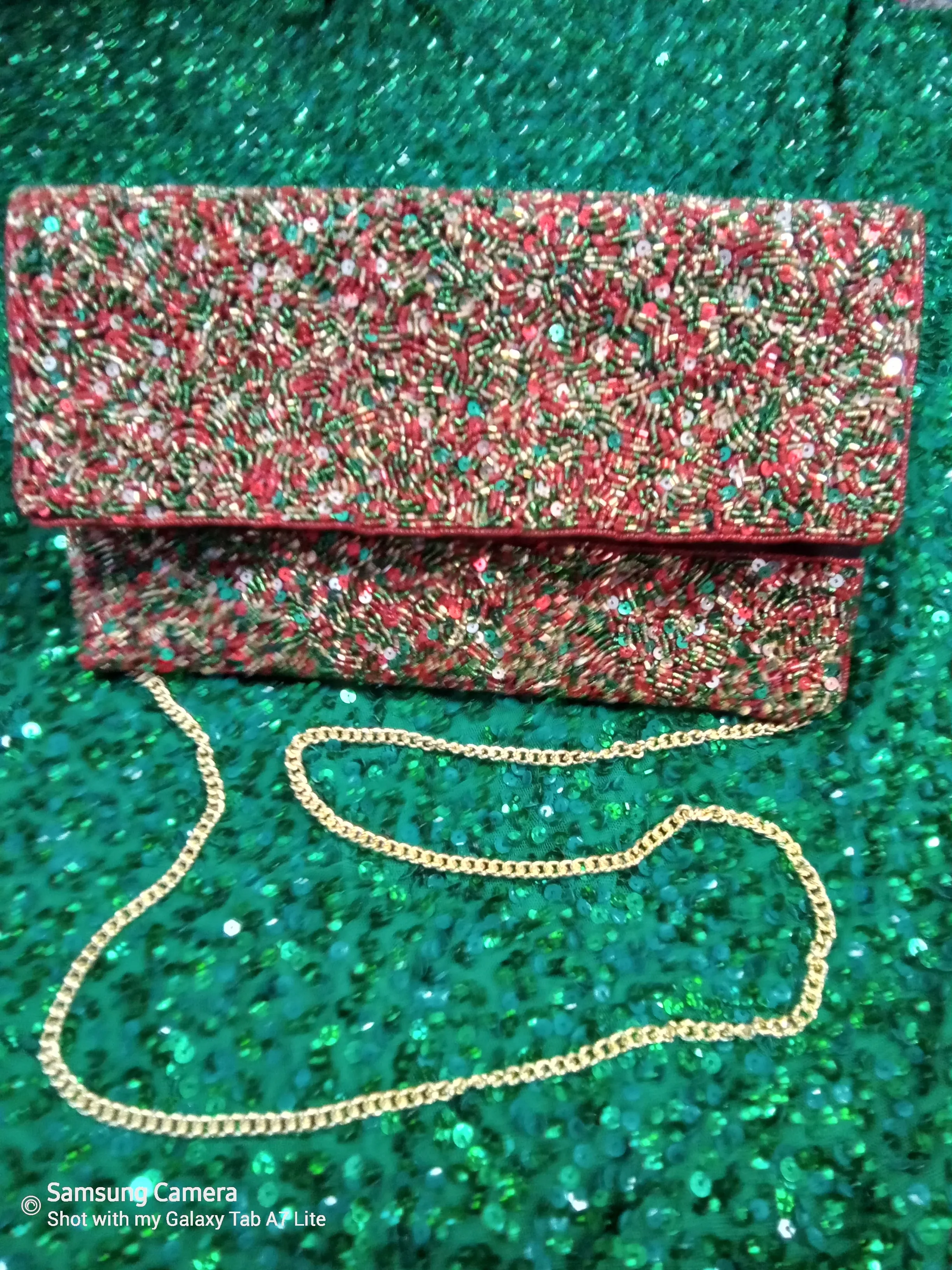 Bead and sequin clutch handbag