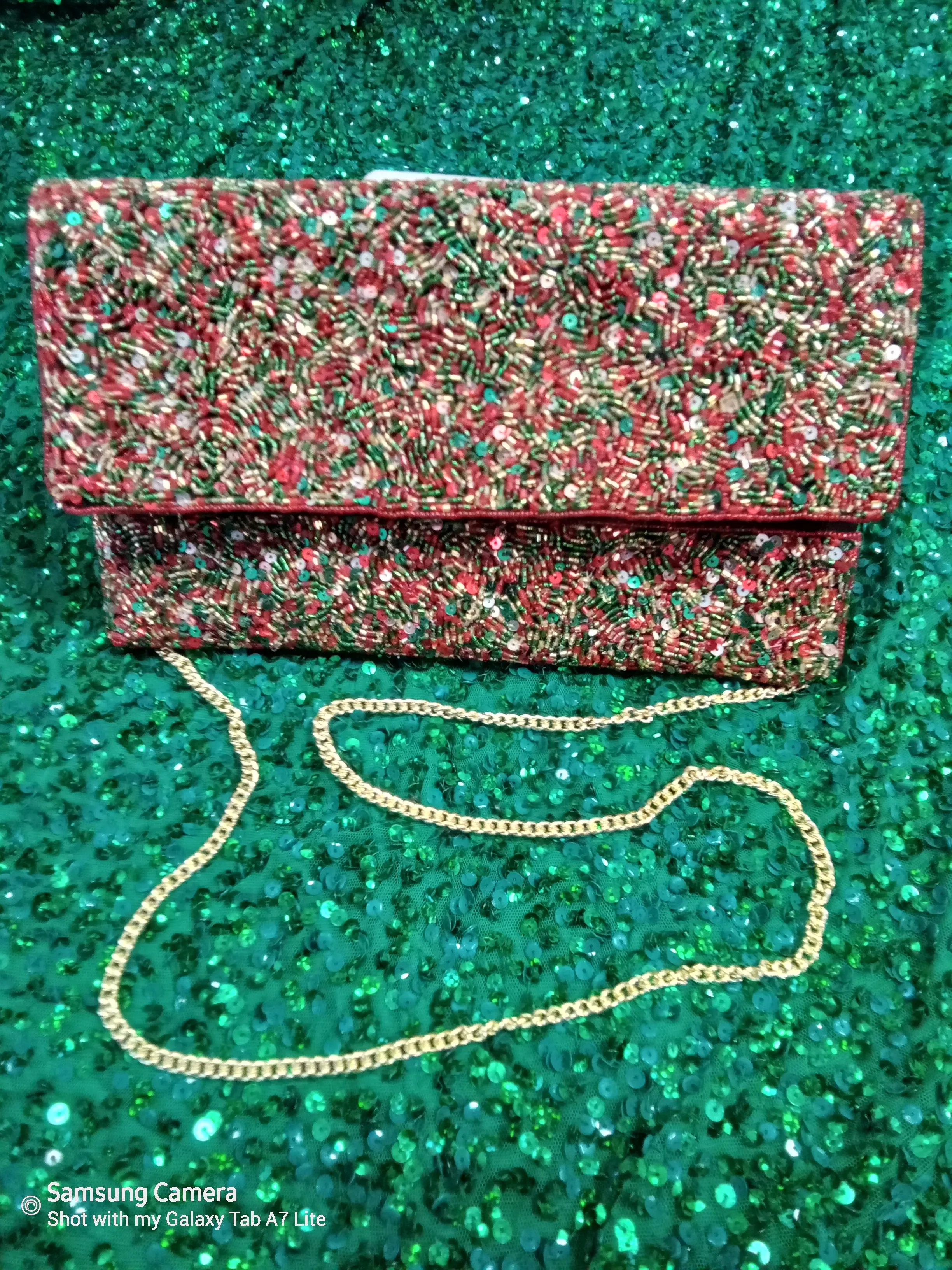 Bead and sequin clutch handbag
