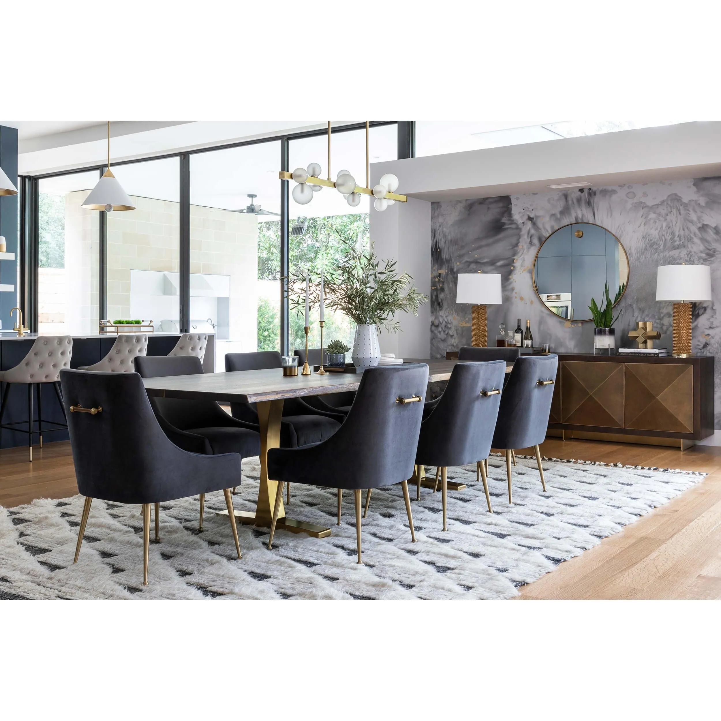 Beatrix Side Chair, Dark Grey/Brushed Gold Base