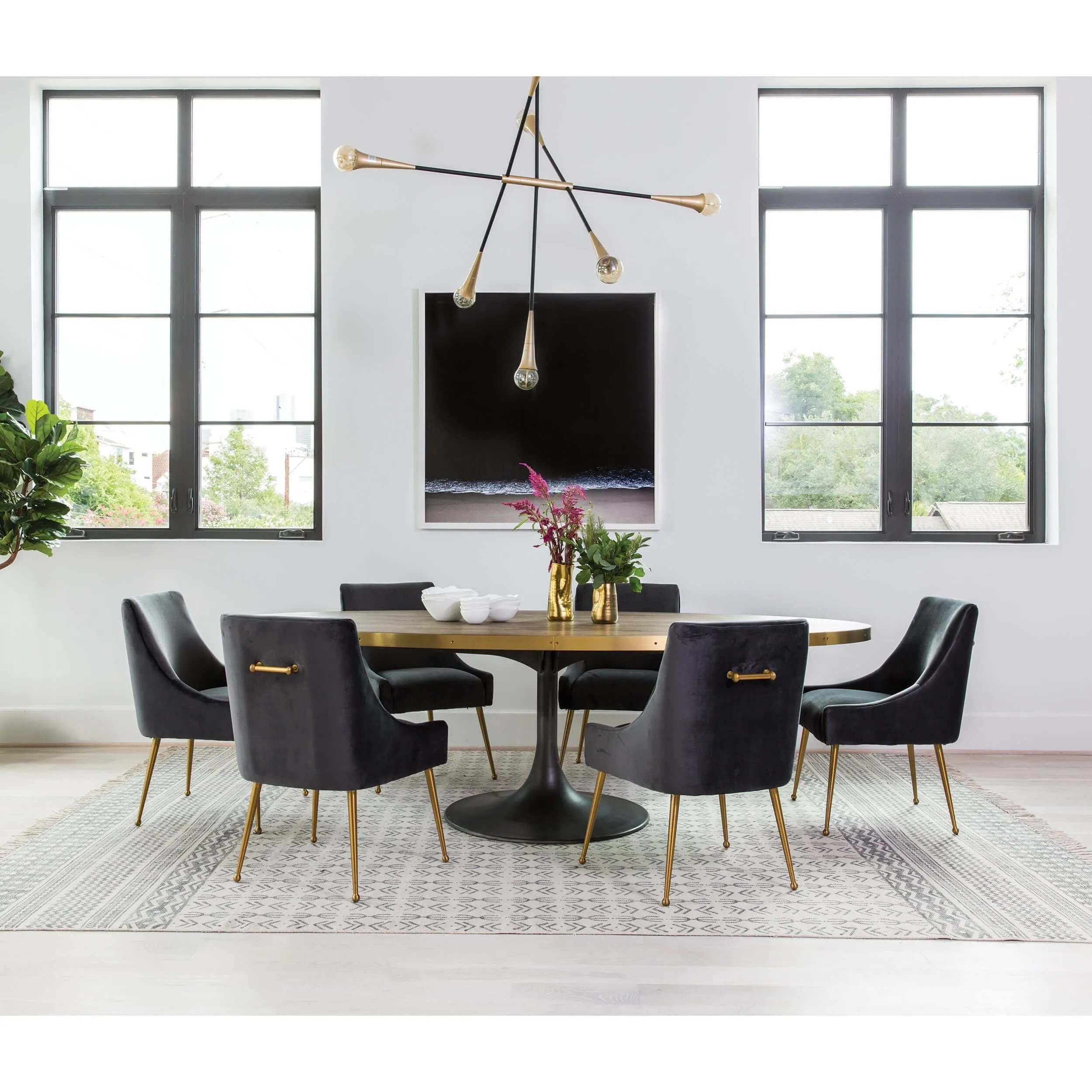 Beatrix Side Chair, Dark Grey/Brushed Gold Base