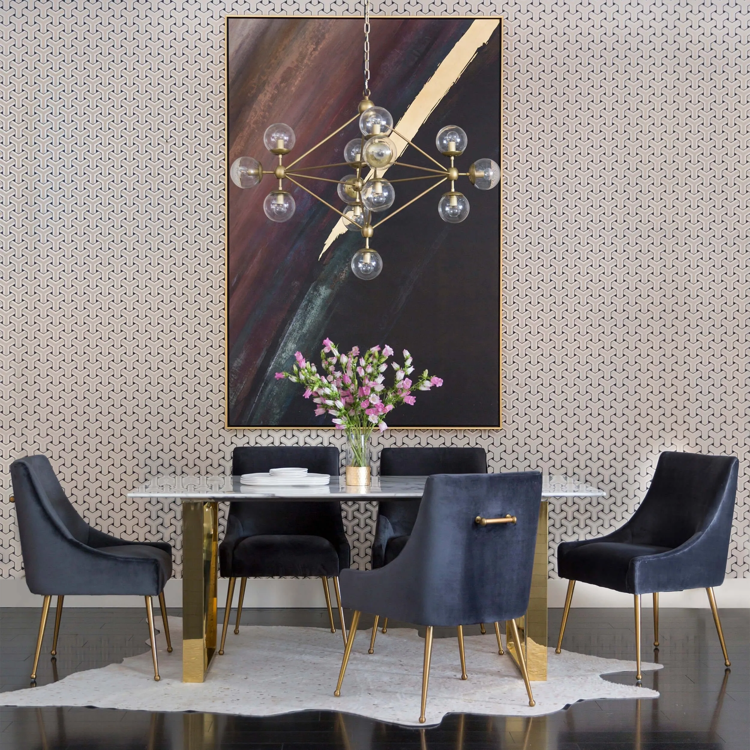 Beatrix Side Chair, Dark Grey/Brushed Gold Base