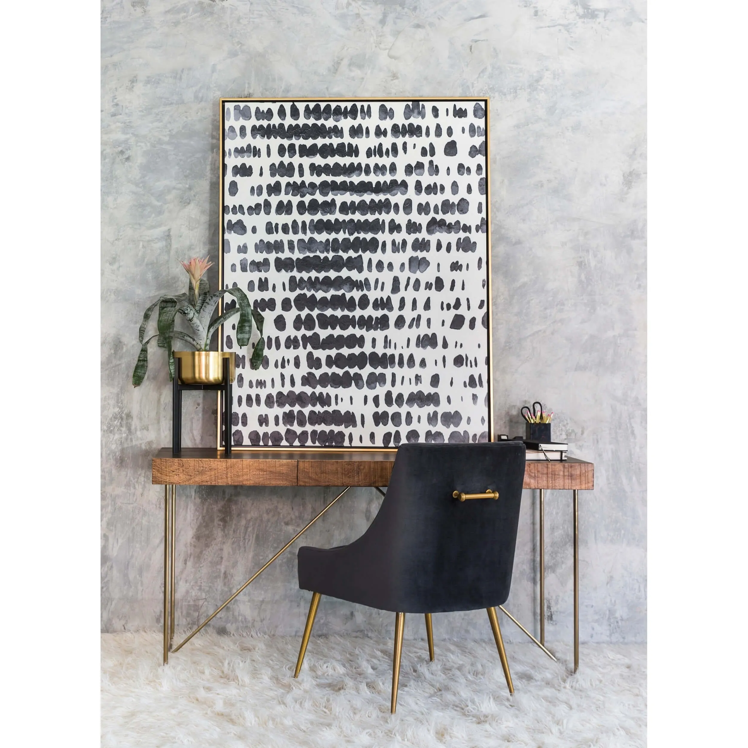 Beatrix Side Chair, Dark Grey/Brushed Gold Base