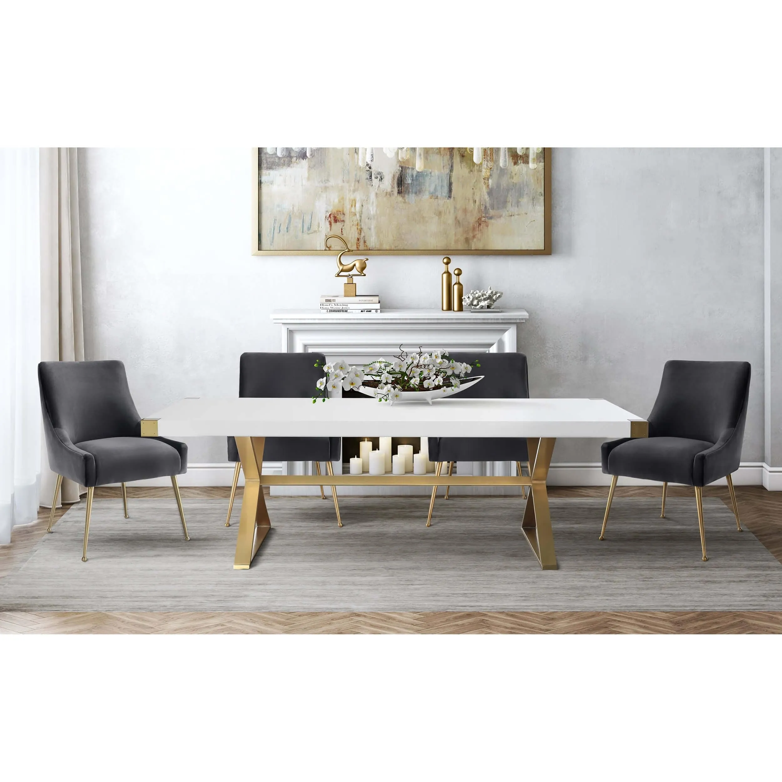 Beatrix Side Chair, Dark Grey/Brushed Gold Base
