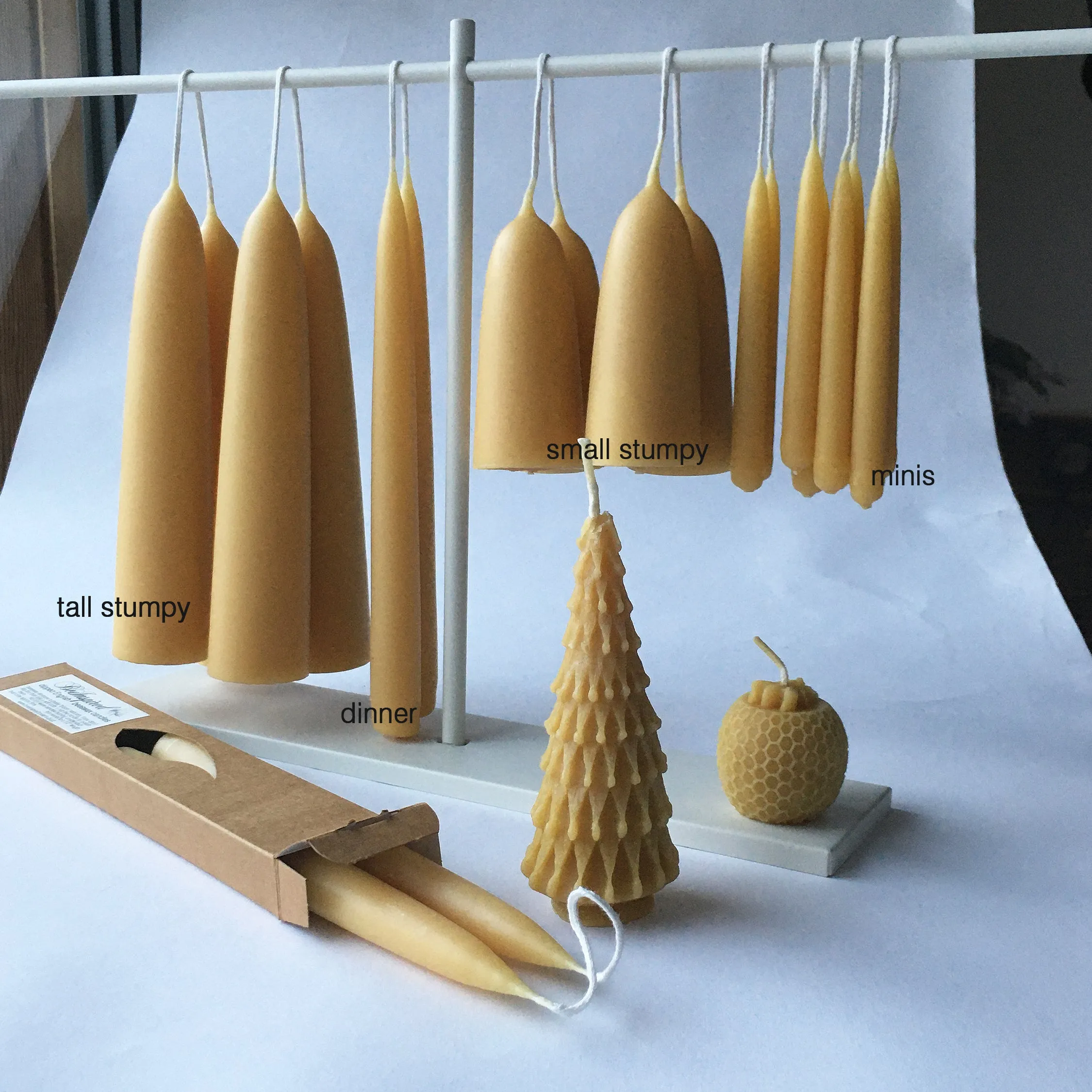 beeswax pair of large stumpy candle dipped