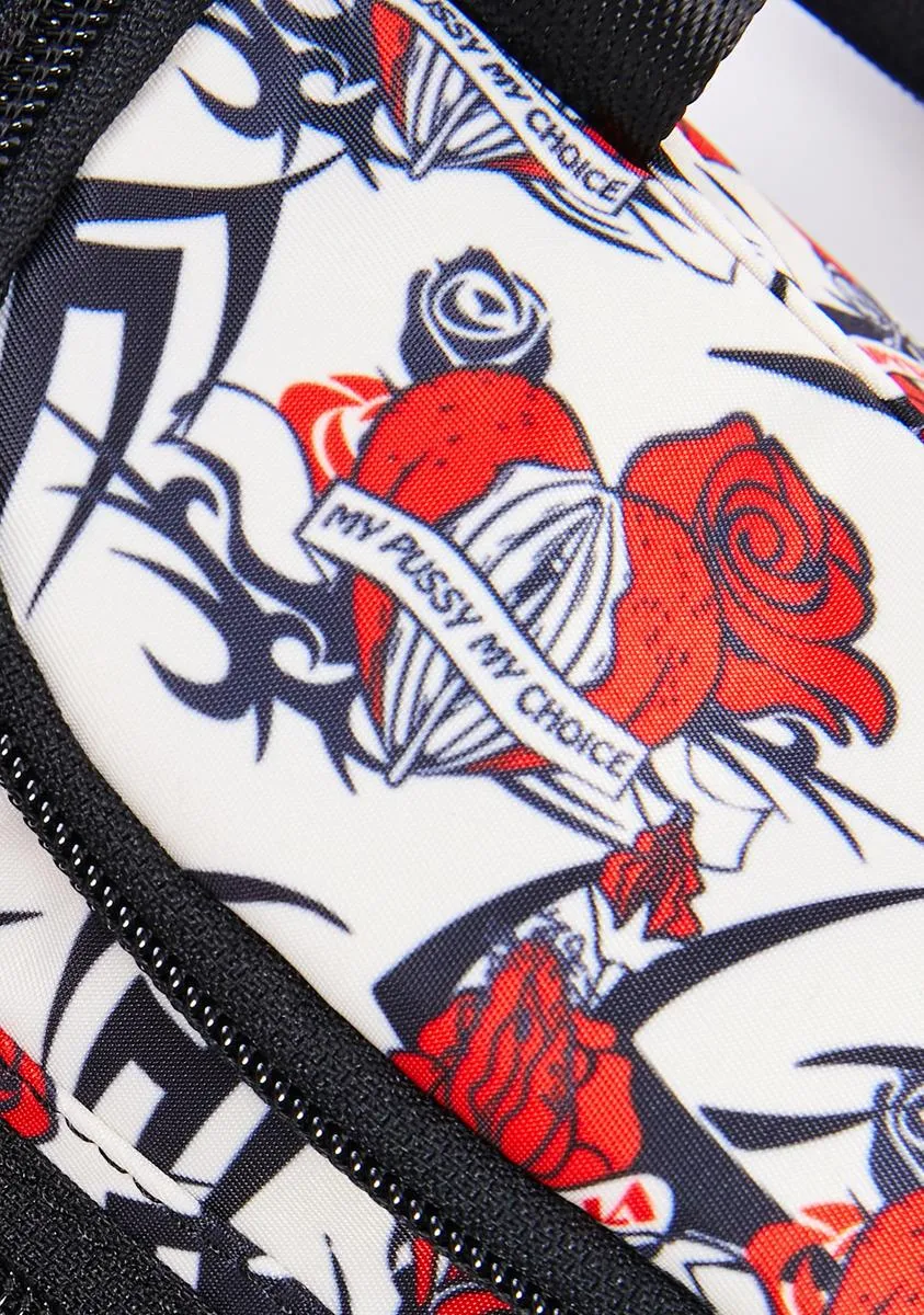 Beige Tattoo Rose Mini Gym Bag