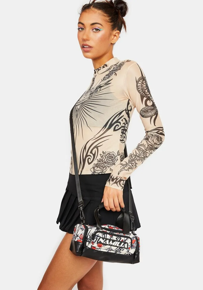 Beige Tattoo Rose Mini Gym Bag