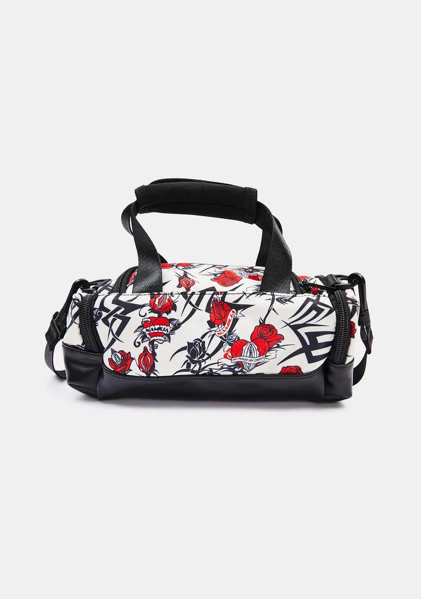 Beige Tattoo Rose Mini Gym Bag