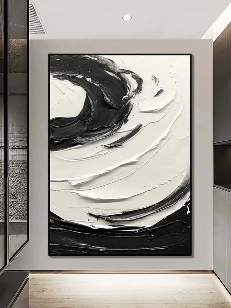 Black and White Swirling Textured Oil Painting