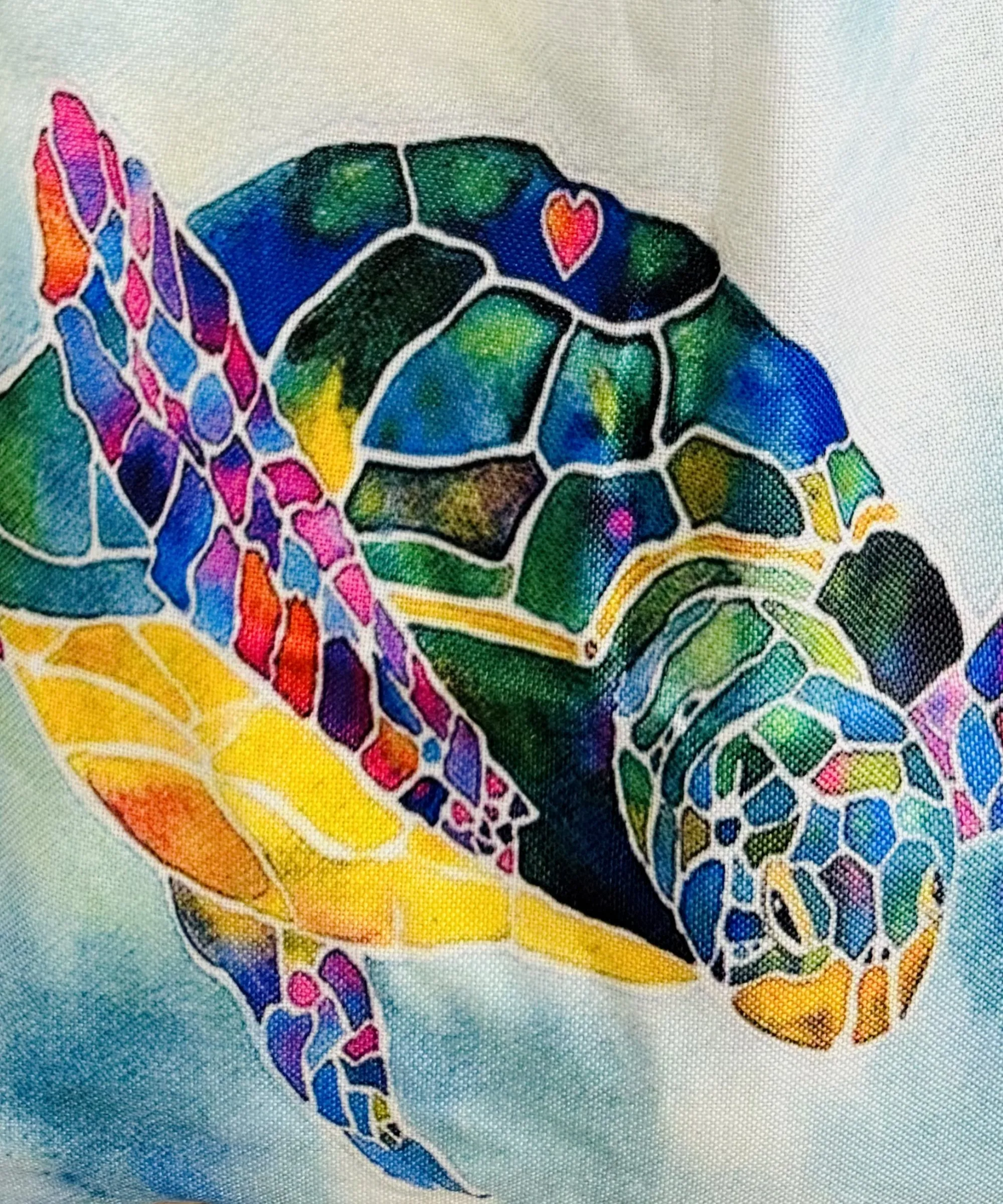Blue-Multi Watercolor Rainbow Turtle Linen Tote Bag
