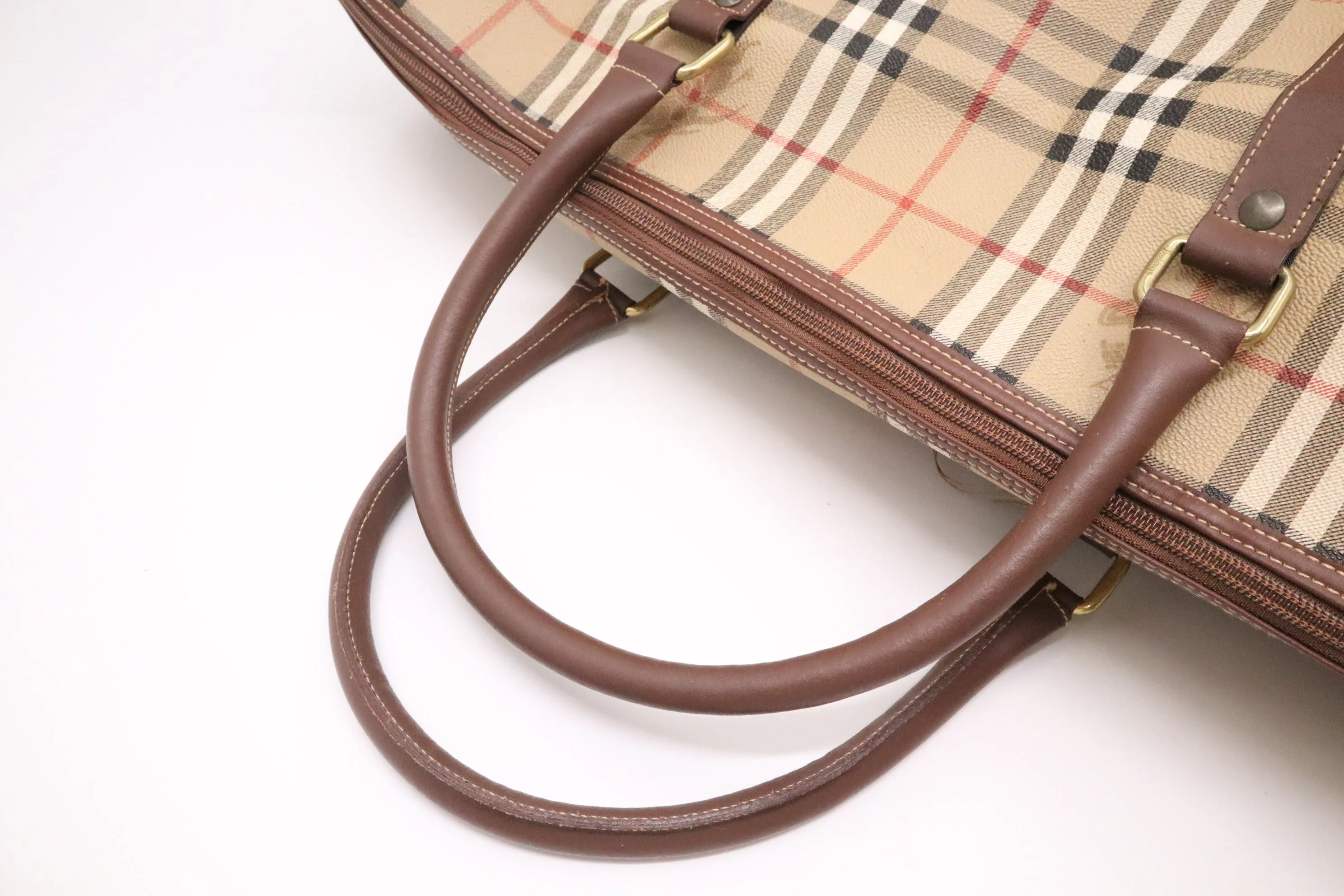 Burberry Travel Bag in Beige Coated Check Canvas