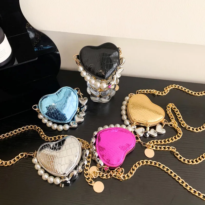 Buy Mini Love Shape Pearls Handbag (Cute Candy Color, Chain Design) Online - FashionZapp