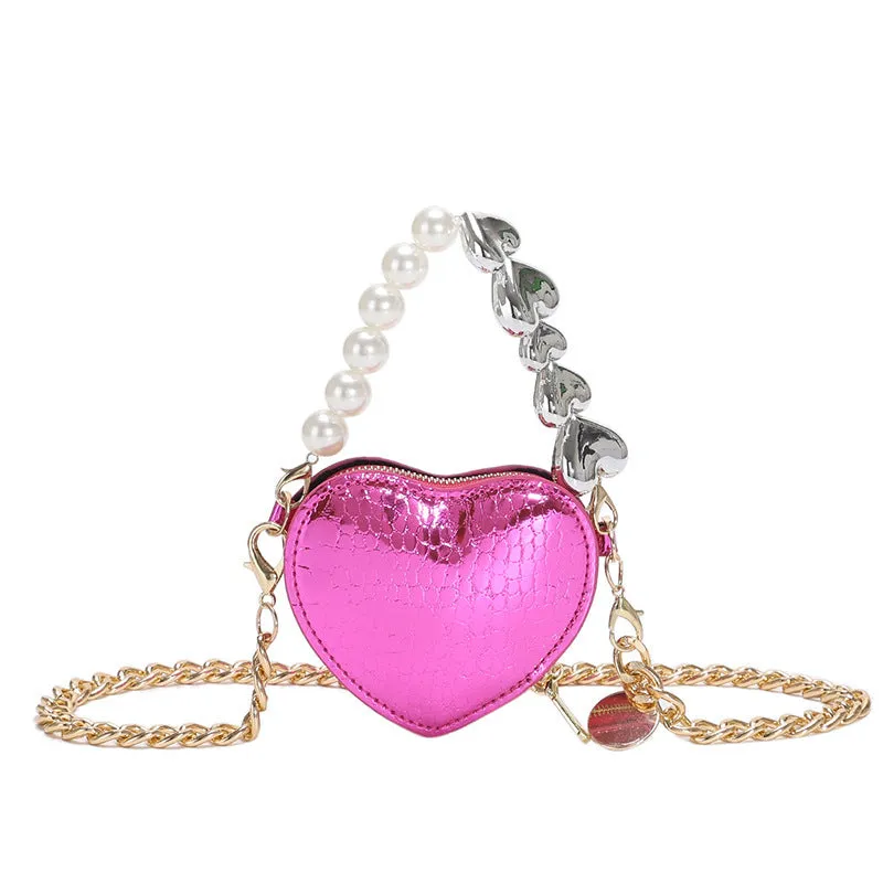 Buy Mini Love Shape Pearls Handbag (Cute Candy Color, Chain Design) Online - FashionZapp