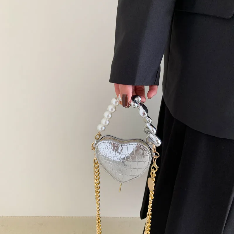 Buy Mini Love Shape Pearls Handbag (Cute Candy Color, Chain Design) Online - FashionZapp