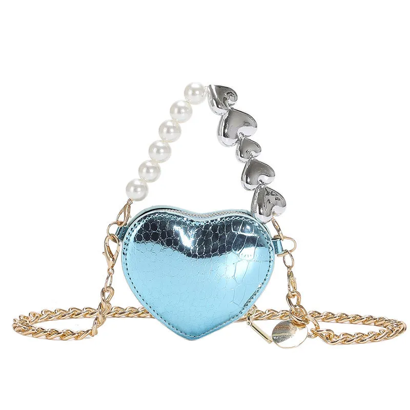 Buy Mini Love Shape Pearls Handbag (Cute Candy Color, Chain Design) Online - FashionZapp
