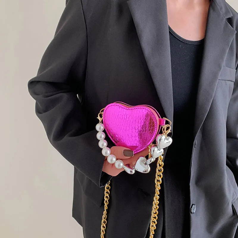Buy Mini Love Shape Pearls Handbag (Cute Candy Color, Chain Design) Online - FashionZapp