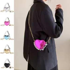 Buy Mini Love Shape Pearls Handbag (Cute Candy Color, Chain Design) Online - FashionZapp