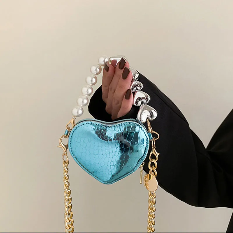 Buy Mini Love Shape Pearls Handbag (Cute Candy Color, Chain Design) Online - FashionZapp