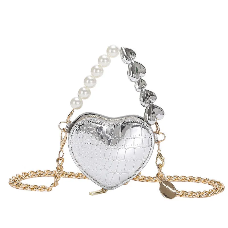 Buy Mini Love Shape Pearls Handbag (Cute Candy Color, Chain Design) Online - FashionZapp
