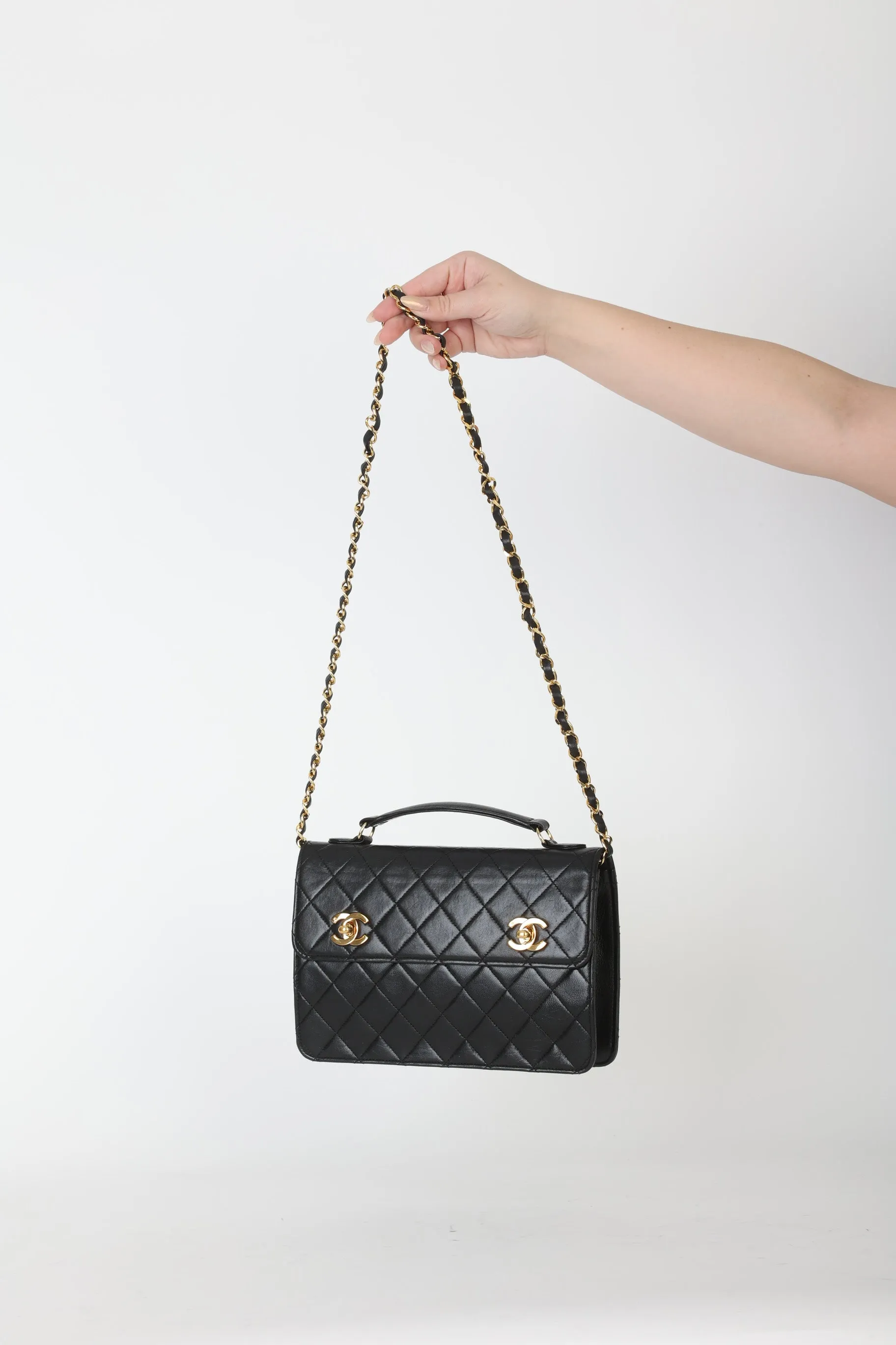 Chanel Lambskin Double Turnlock Mini Briefcase