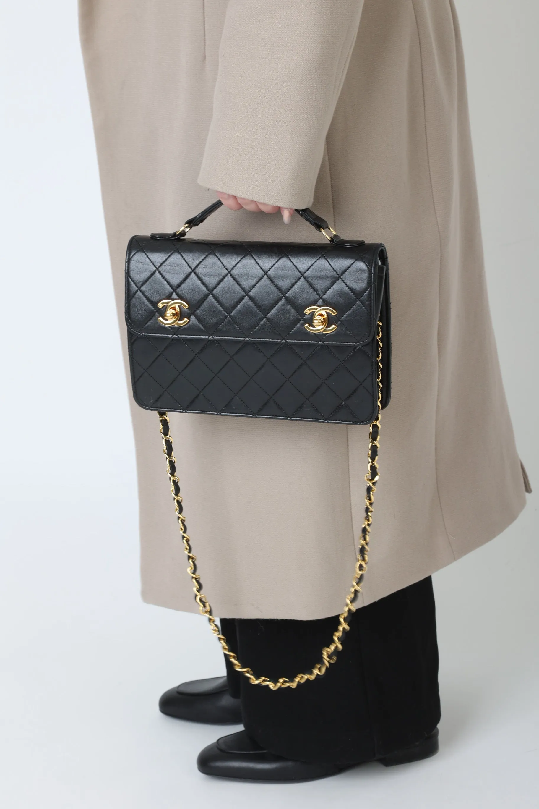 Chanel Lambskin Double Turnlock Mini Briefcase