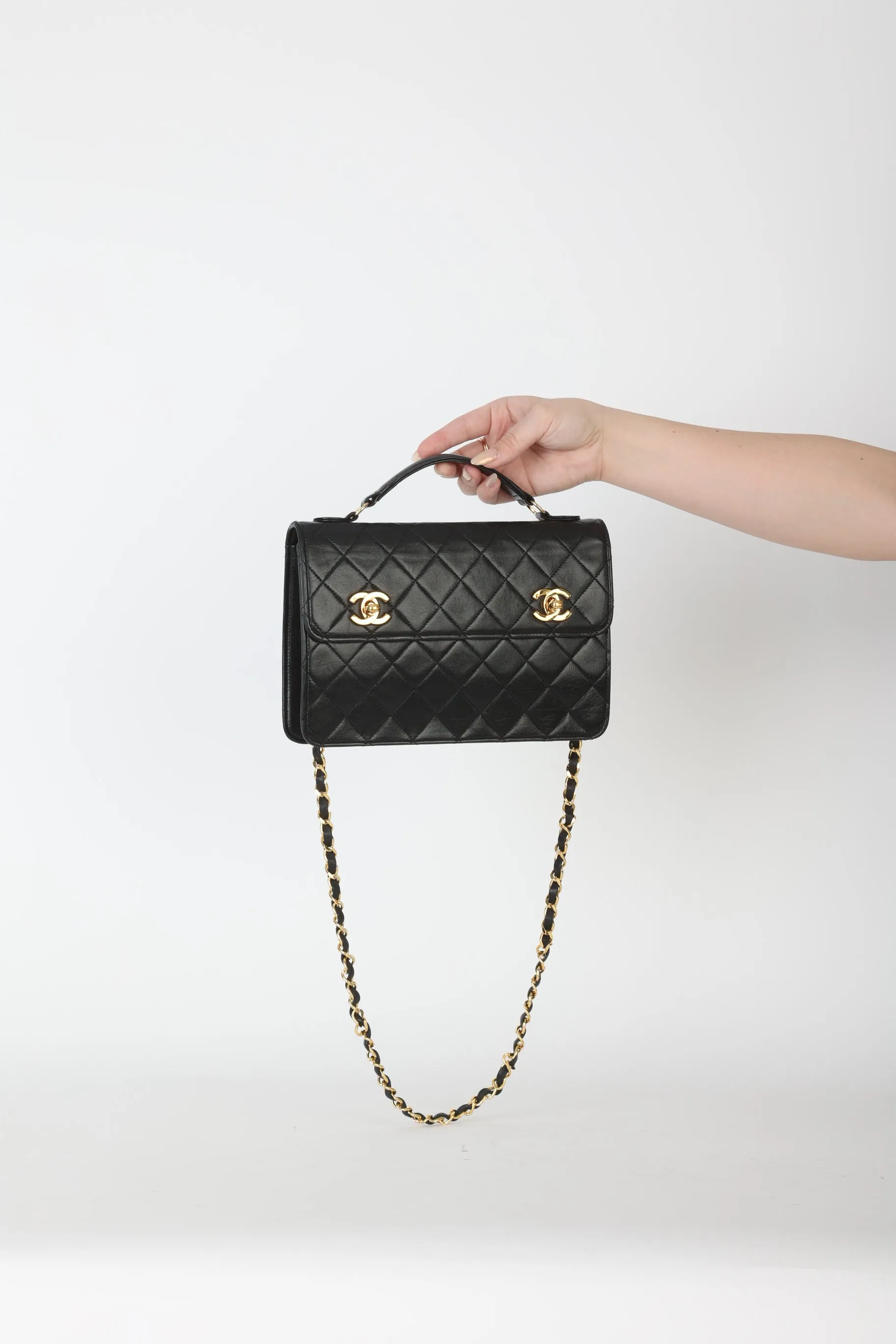 Chanel Lambskin Double Turnlock Mini Briefcase