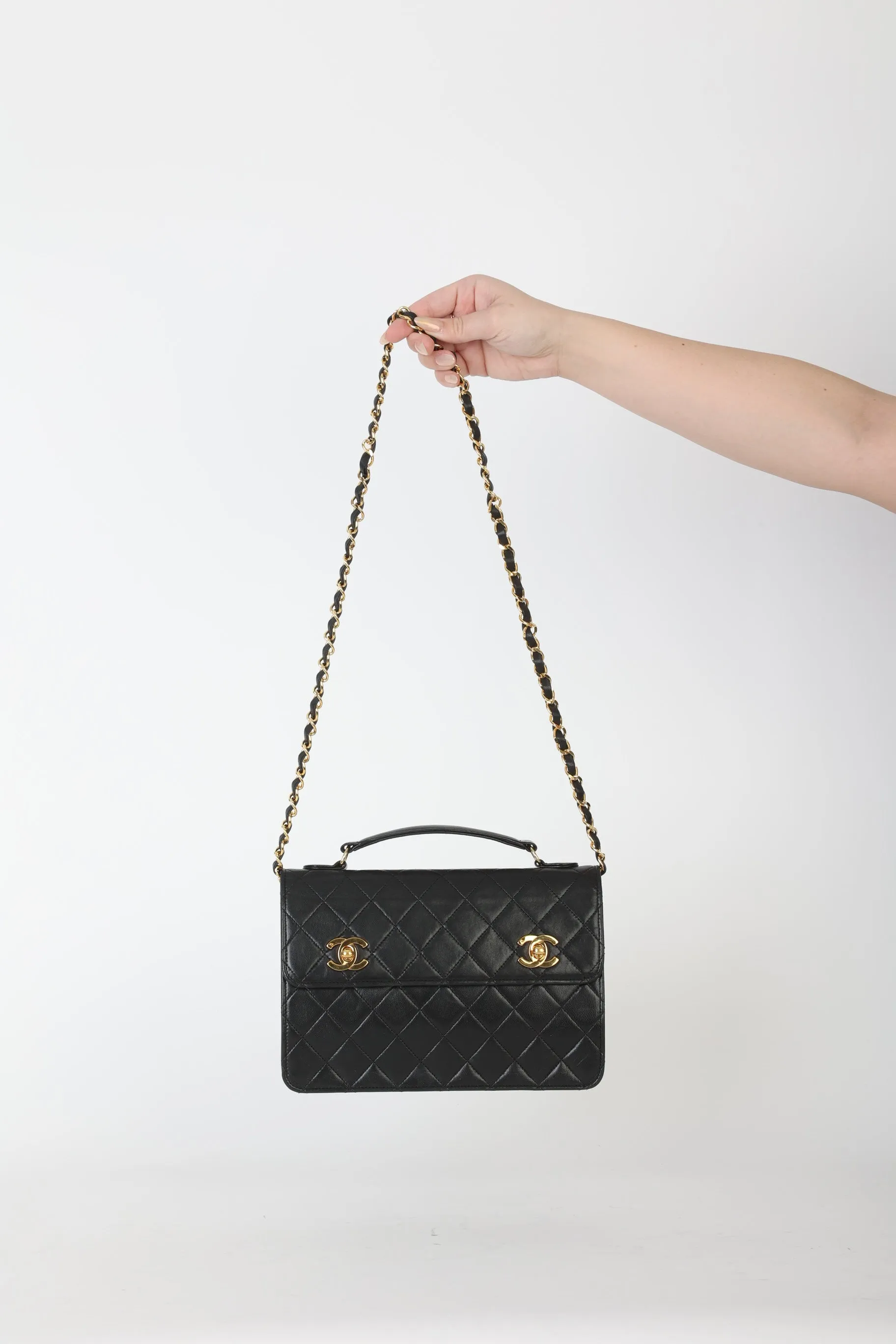 Chanel Lambskin Double Turnlock Mini Briefcase