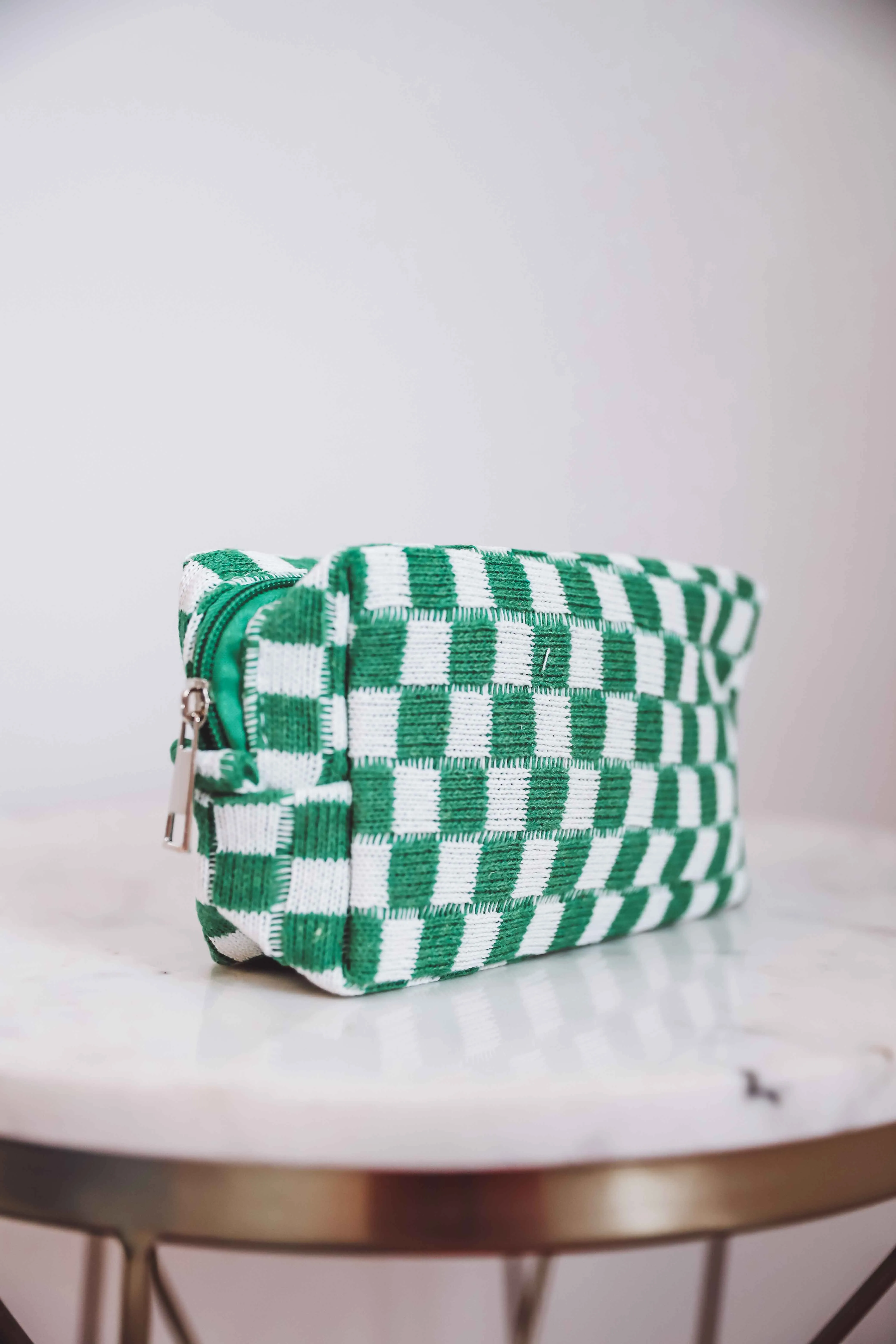 Checkered Knit Cosmetic Bag-Small