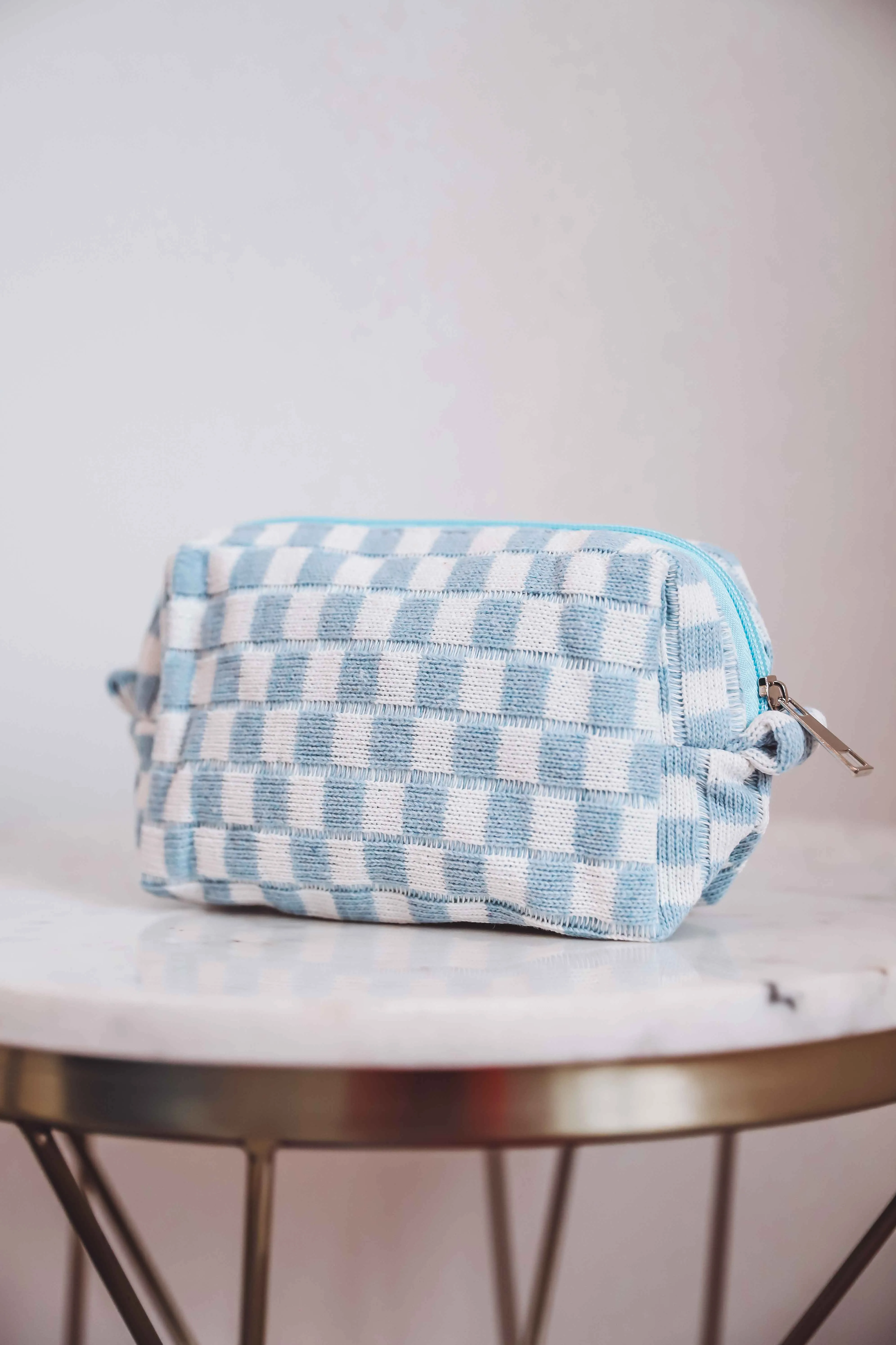 Checkered Knit Cosmetic Bag-Small