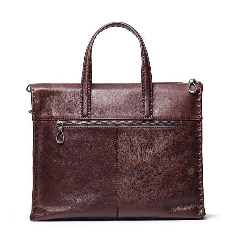 Classy Brown Leather Men's Professional Briefcase 14‘’ Laptop Briefcase For Men