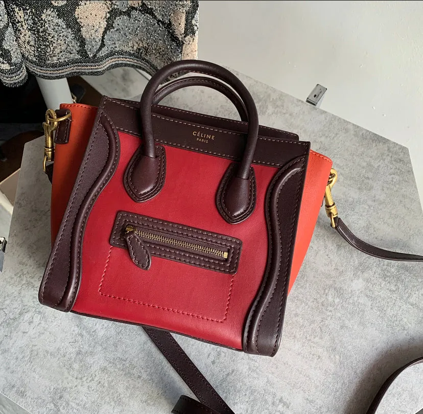 Céline Tri-Color Leather Nano Luggage Tote Crossbody Bag