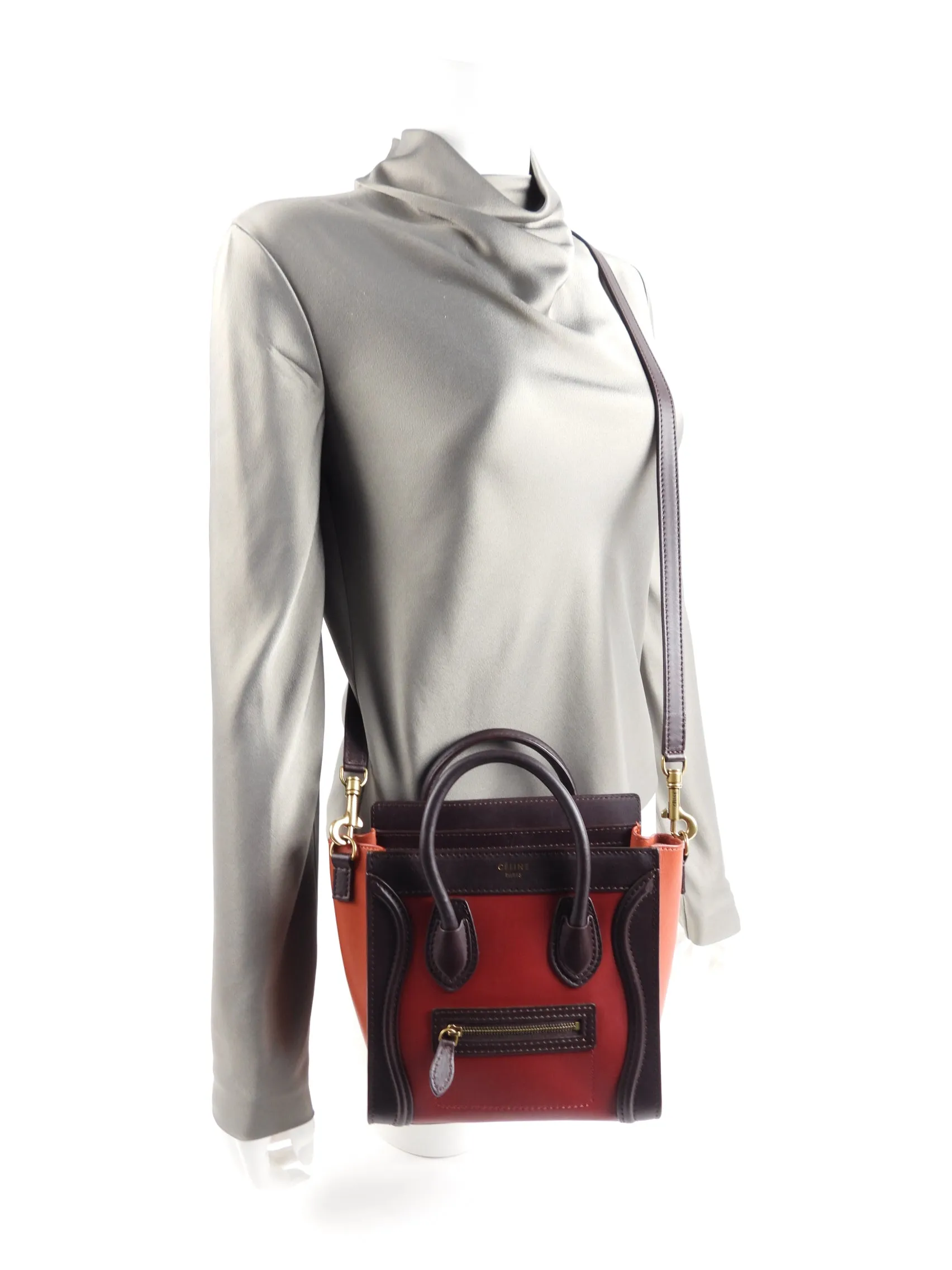 Céline Tri-Color Leather Nano Luggage Tote Crossbody Bag