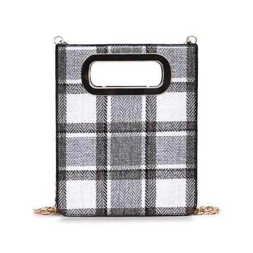 Contrasting Color Plaid Hollow Out Crossbody Bag - Gray Cloud