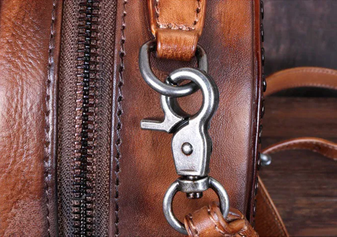 Cool Ladies Rivets Leather Circle Bag Crossbody Purse For Women