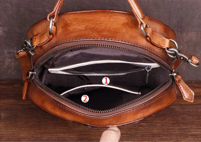 Cool Ladies Rivets Leather Circle Bag Crossbody Purse For Women