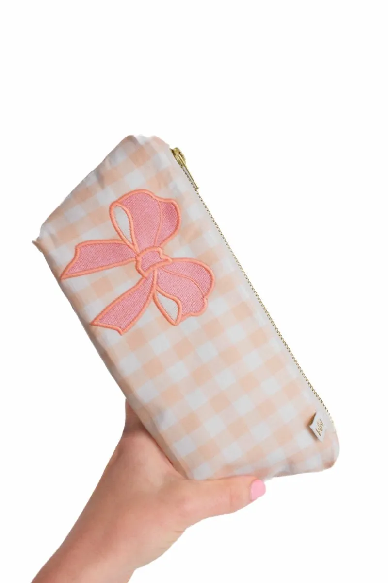 Coral Gingham Bow Stash Baby Bag