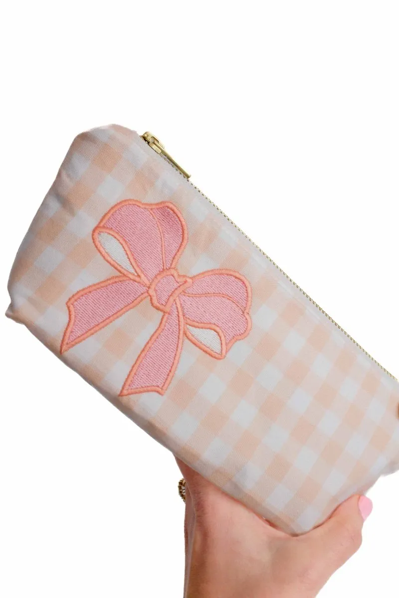 Coral Gingham Bow Stash Baby Bag