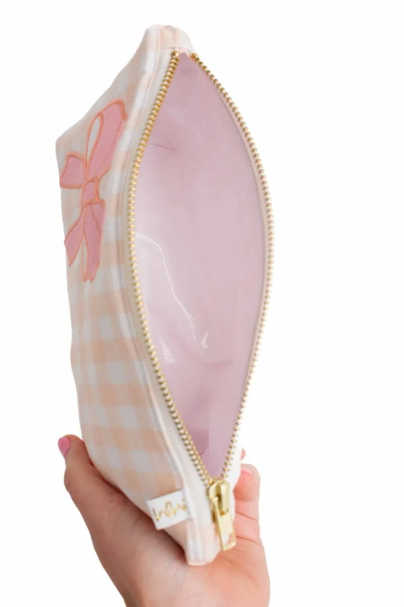 Coral Gingham Bow Stash Baby Bag