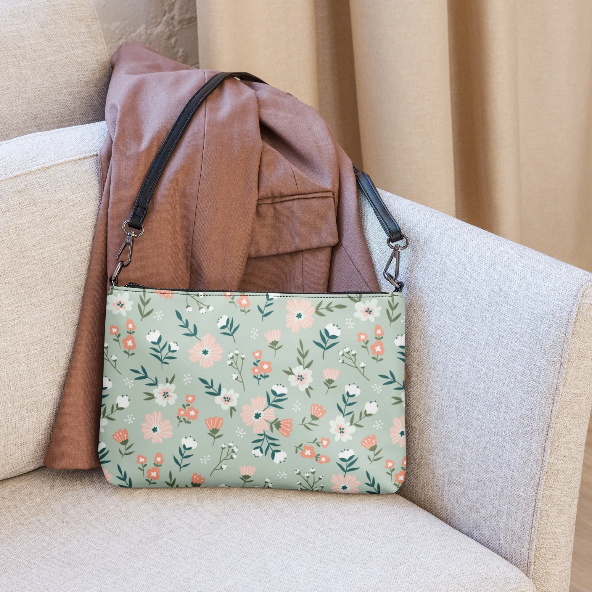 Crossbody Bag Boho Floral Pale Pink, Mint, Coral